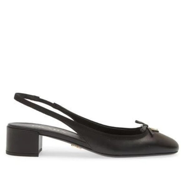 PRADA Triangle Logo Bow Leather Slingback Ballerina Pumps Heels Sandals - Picture 2 of 16